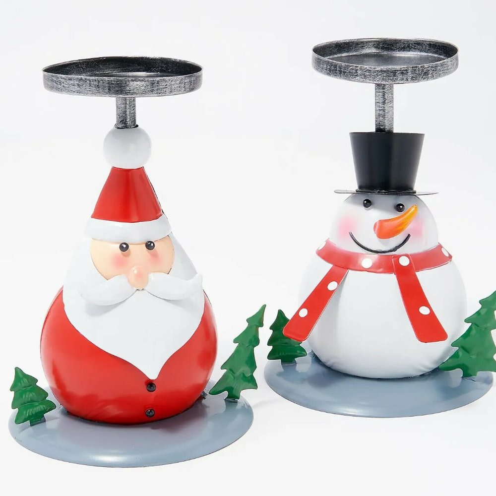 Kringle Express Set of 2 Metal Character Candle Pedestals NEW